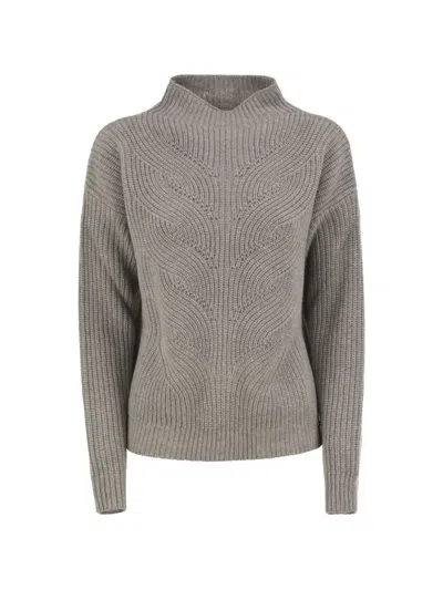 Herno Pure Wool Jumper With Textured Knit And High Neck In Gray