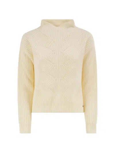 Herno Pure Wool Jumper With Textured Knit And High Neck In Neutral