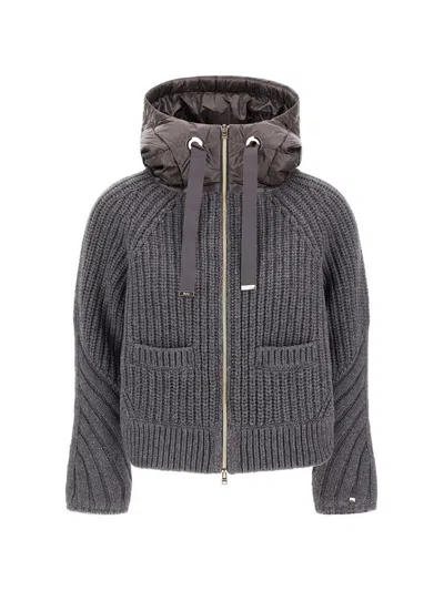 Herno Corncob-stitch Wool-knit Cardigan In Gray
