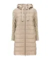 Herno Long Padded Hooded Jacket With Knitted Sleeves In Nude