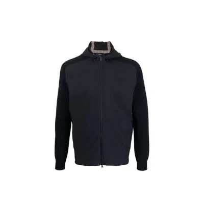 Herno Knit-sleeve Hooded Jacket In Blue