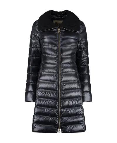 Herno Knitted-collar Padded Coat In Black