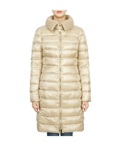 Herno Knitted-collar Padded Coat In Nude