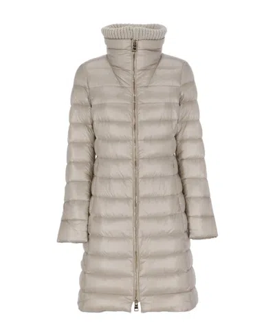Herno Knitted-collar Padded Coat In Nude