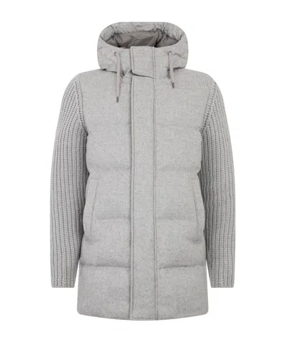 Herno Knitted Hooded Coat In Gray