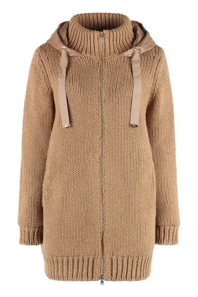 Herno Knitted Jacket With Padded Panel In Camel