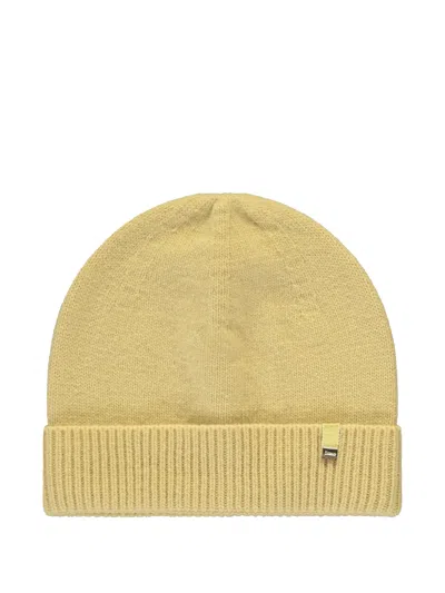Herno Knitted Logo-plaque Beanie Hat In Yellow