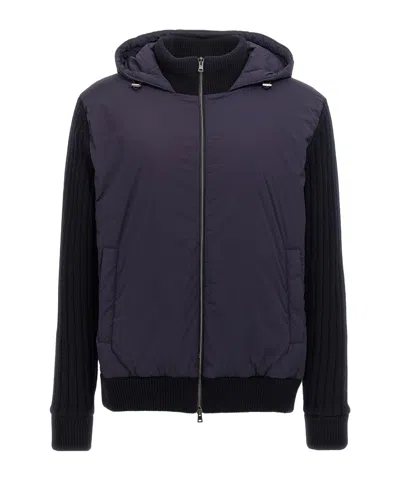 Herno Knitted-panels Hooded Jacket In Black