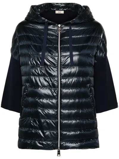 Herno Knitted-panels Hooded Puffer Jacket In Blue