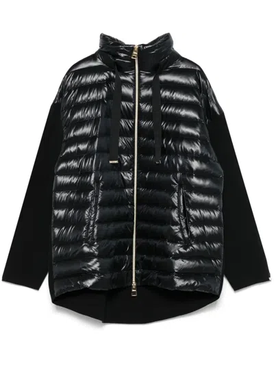 Herno Knitted-panels Puffer Jacket In Black