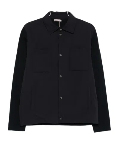 HERNO KNITTED-SLEEVE BUTTONED JACKET