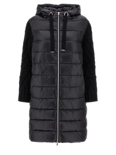 Herno Knitted Sleeve Down Jacket In Nero