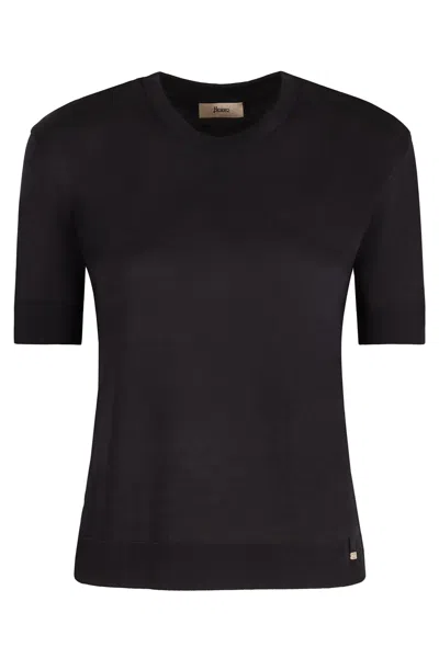 Herno T-shirt In Glam Knit Effect In Blue