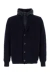 Herno Layered Wool And Technical Cardigan In Blue
