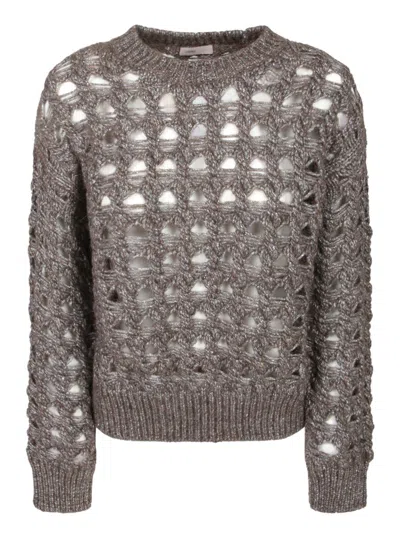 Herno Open-knit Alpaca Blend Sweater With Metallic Sheen In Gray