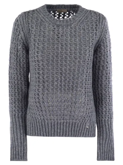 Herno Knitwear In Alpaca And Wool Yarn In Avio