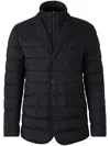 Herno Tailored Black Puffer Jacket With Notched Collar In Blue