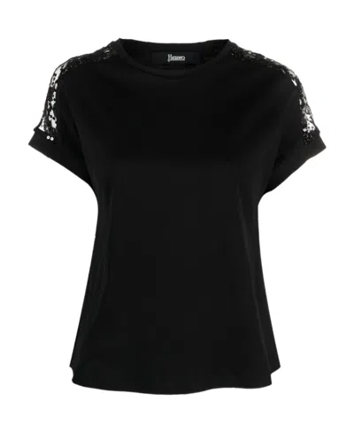 Herno Lace-detailing Cotton T-shirt In Black