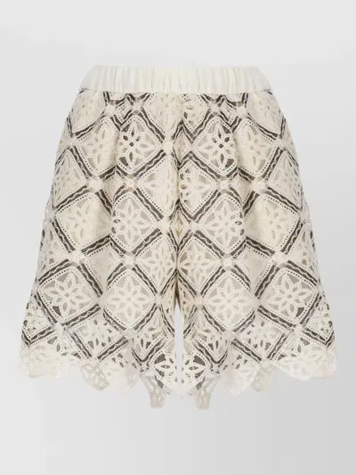 Herno Lace Shorts Geometric Pattern Scalloped Hem In Neutral