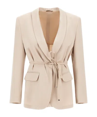 Herno Belted Shawl-lapel Blazer In Neutral