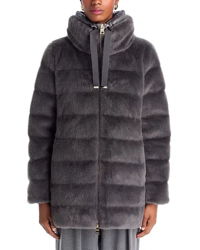 Herno Lady Alternative Faux Fur A Line Coat In Black