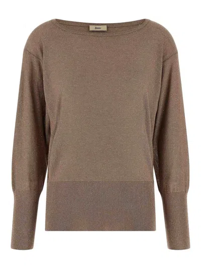 Herno Lam And Sequin Yarn Sweater In Brown