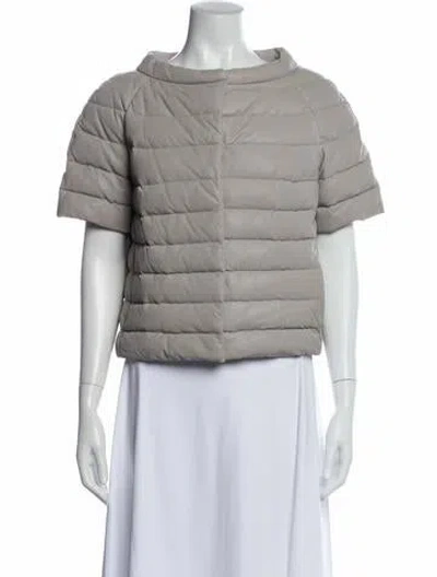 Pre-owned Herno Lamb Leather Down Jacket In Neutral