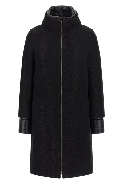 Herno Virgin Wool Coat With High Neck In Black