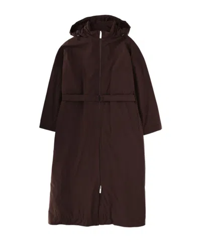 Herno Laminar Belted Hooded Coat In Brown