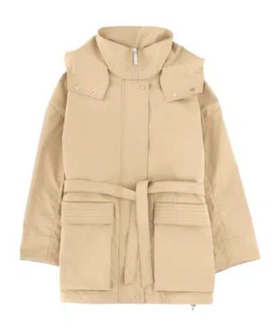 Herno Laminar Belted Hooded Coat In Neutral