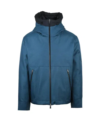 Herno Laminar Blue Technical High Collar Polyester Down Jacket In Brown