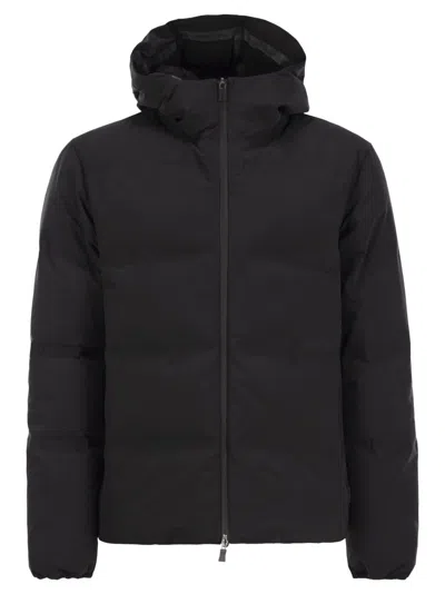 Herno High-collar Hooded Down Jacket With Logo Detail In Multi