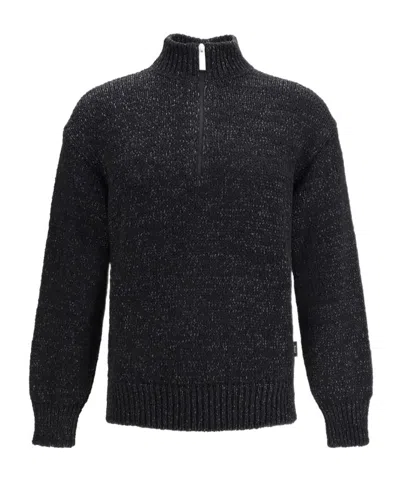 Herno Laminar Mélange Half-zip Knitted Sweater In Black