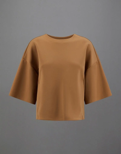 Herno Laminar Short-sleeved Sweatshirt In Tech Double In Tobacco