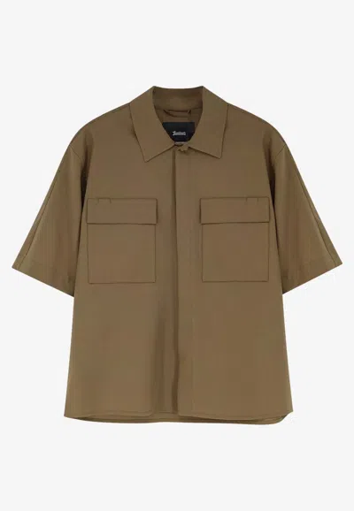 Herno Laminar Wool-blend Buttoned Shirt In Brown