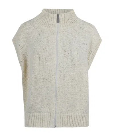 Herno Laminar Zip High Collar Knitted Sweater In Gray