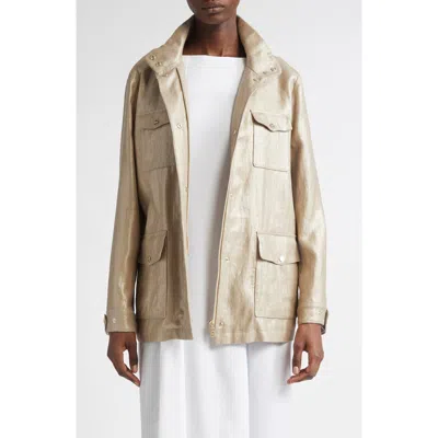 Herno Laminated Linen Field Jacket In White