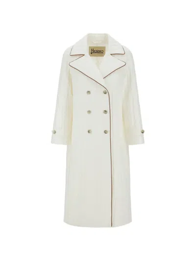 Herno Lapel Double-breasted Coat In White