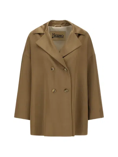Herno Lapel Double-breasted Pea Coat In Neutrals