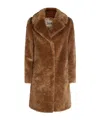 Herno Longline Faux Fur Notched Lapel Single-breasted Coat In Brown