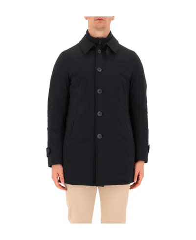 Herno Lapel Long-sleeved Coat In Black