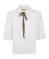 Herno Boxy White Poplin Shirt With Grosgrain Ribbon Tie In White