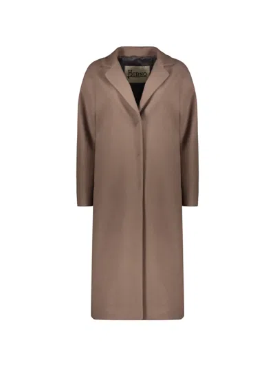 Herno Lapel-collar Button-up Coat In Neutral