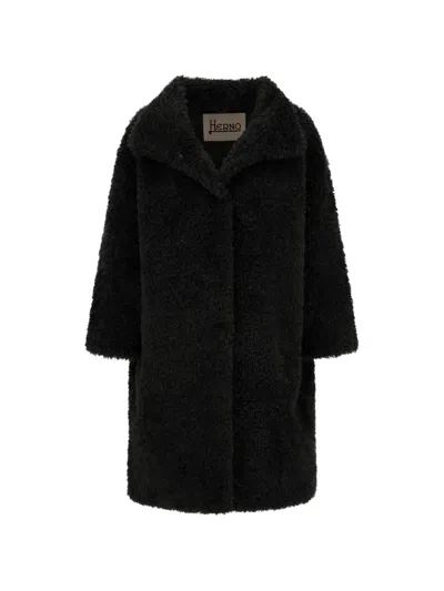 Herno Lapel-collar Faux-fur Coat In Black
