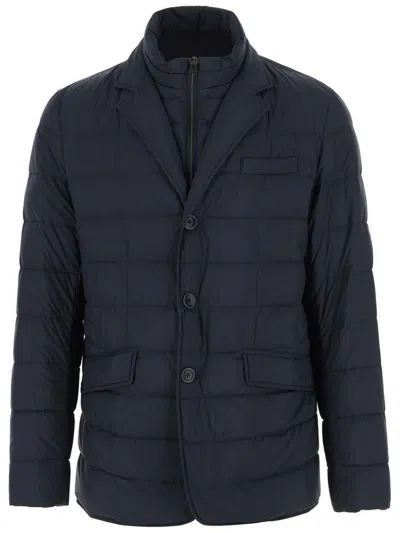 Herno Layered Effect Quilted Coat In Blue
