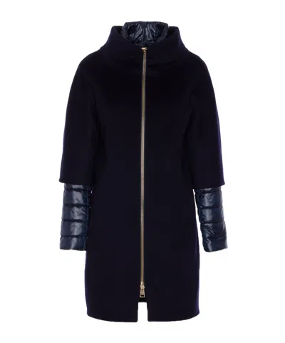 Herno Layered-sleeved Zip-up Down Coat In Black