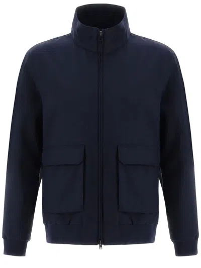 Herno Layers Wool Storm Bomber Jacket In Blue