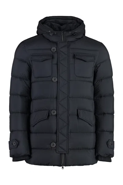 Herno Navy Blue Nylon Down Jacket In Black