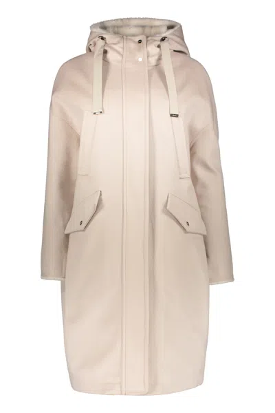 Herno Light Beige Lightweight Coat With Hood And Zipper In Neutral