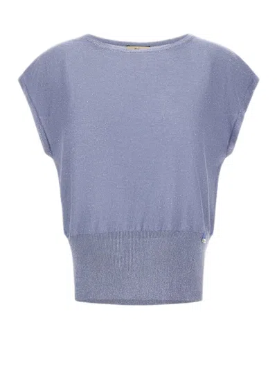 Herno Light Blue Viscose Sweater With Sequin Embroidery